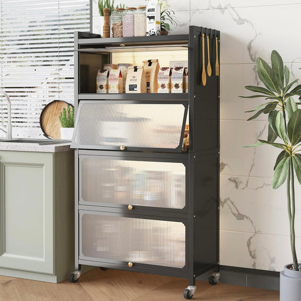 خزانة مطبخ سوداء ٥ طبقات بواجهة شفافة