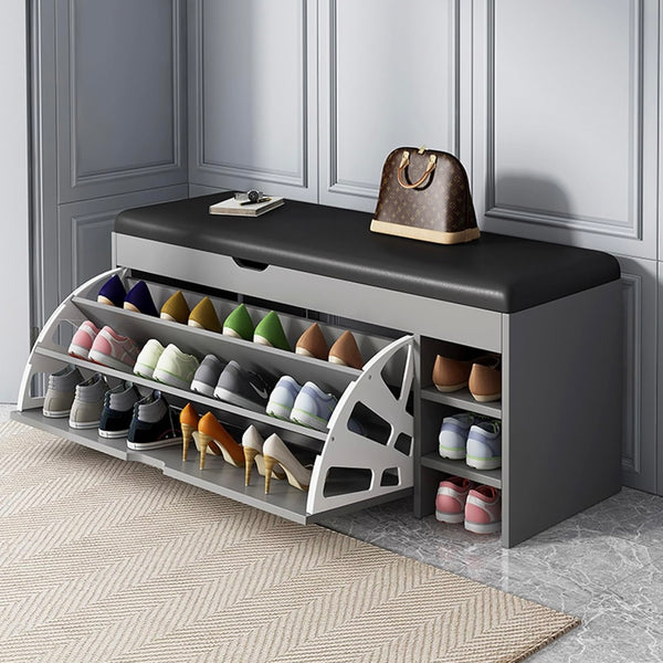 خزانة أحذية بني بكرسي مدمج – متعددة الاستخدام وتوفير للمساحة